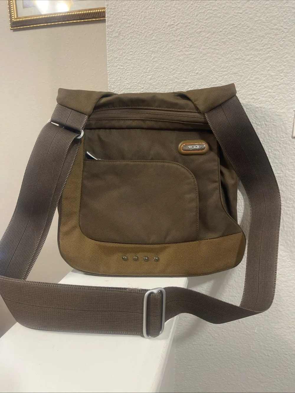 Tumi T Tech Shoulder Messenger Bag 5123B Olive Green / Brown